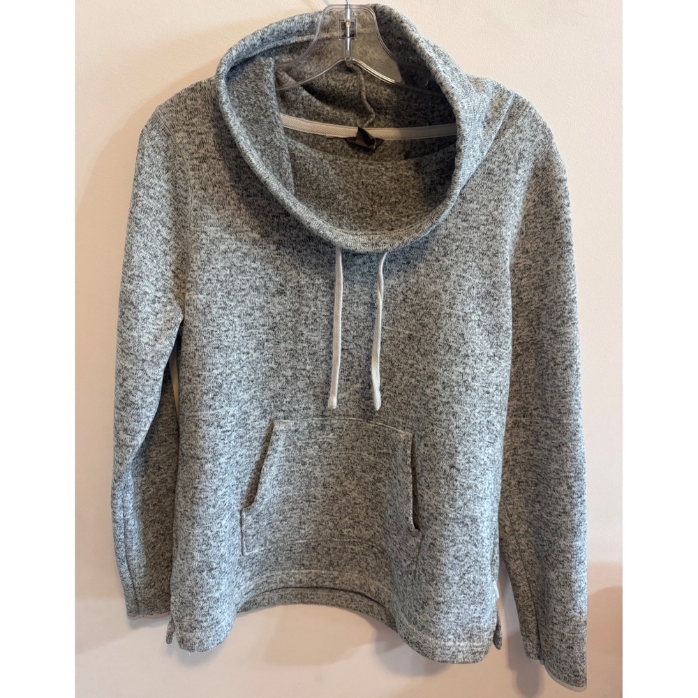 Eddie Bauer Heather Gray Cowl Neck Pullover Sweater Cozy Soft Pocket Women's XL